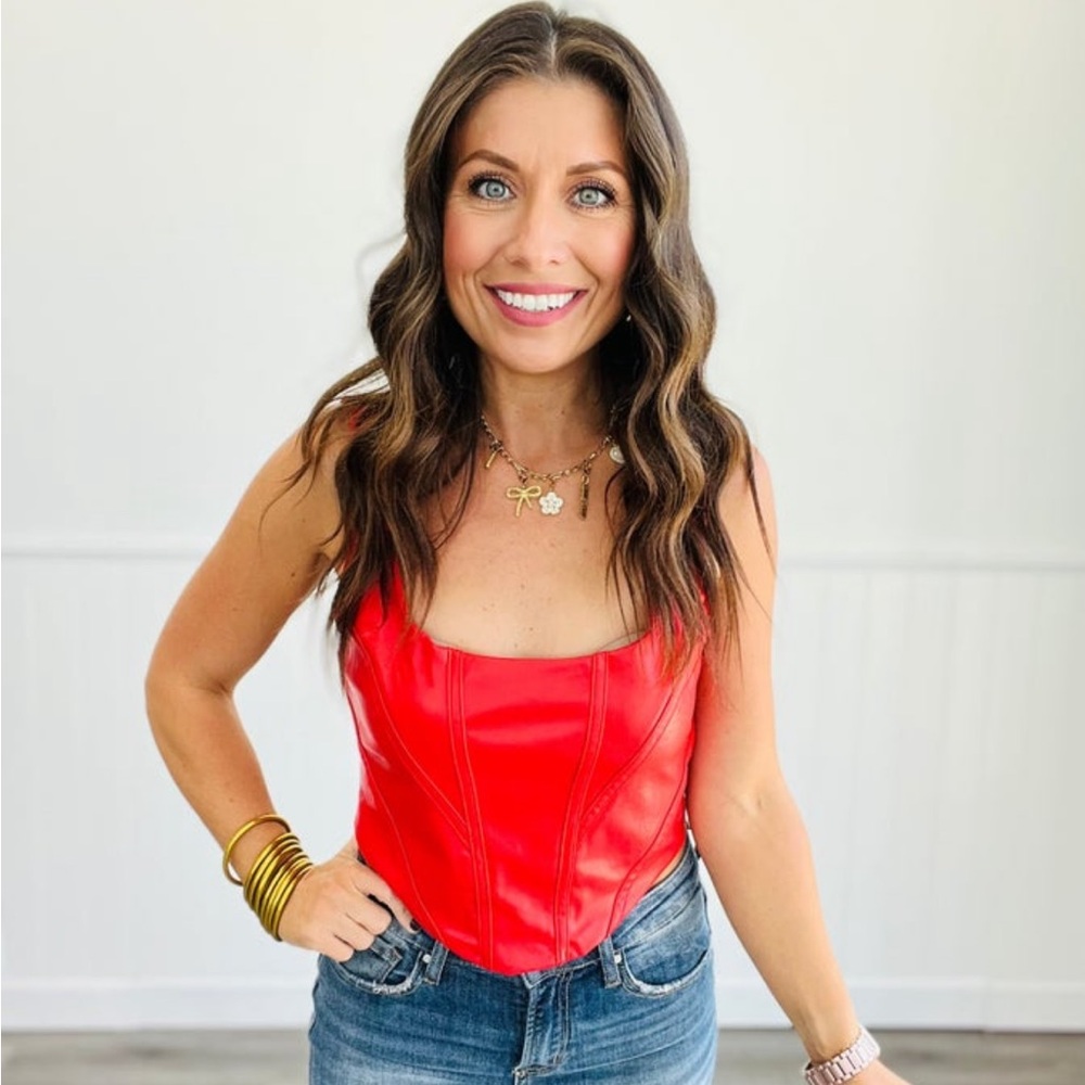 Red Vegan Leather Corset